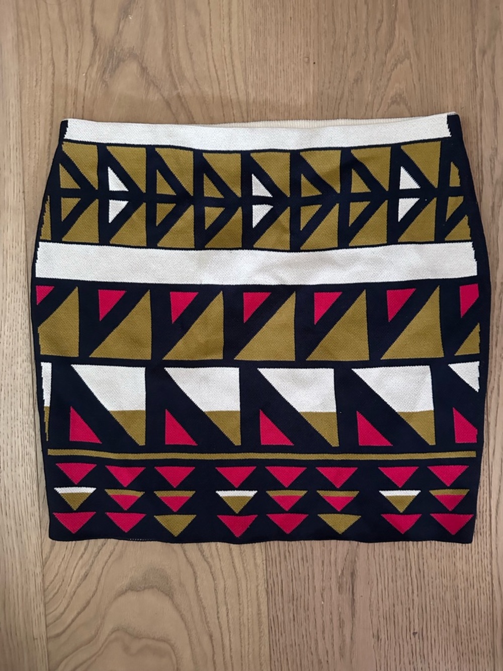 RACHEL Rachel Roy Geometric Mini Skirt in Black, Olive & White with Pink Accents